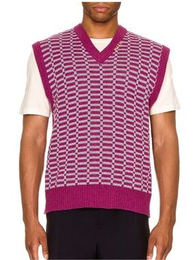 Marni Purple Wool Patterned Sleeveless V-Neck Sweater Vest